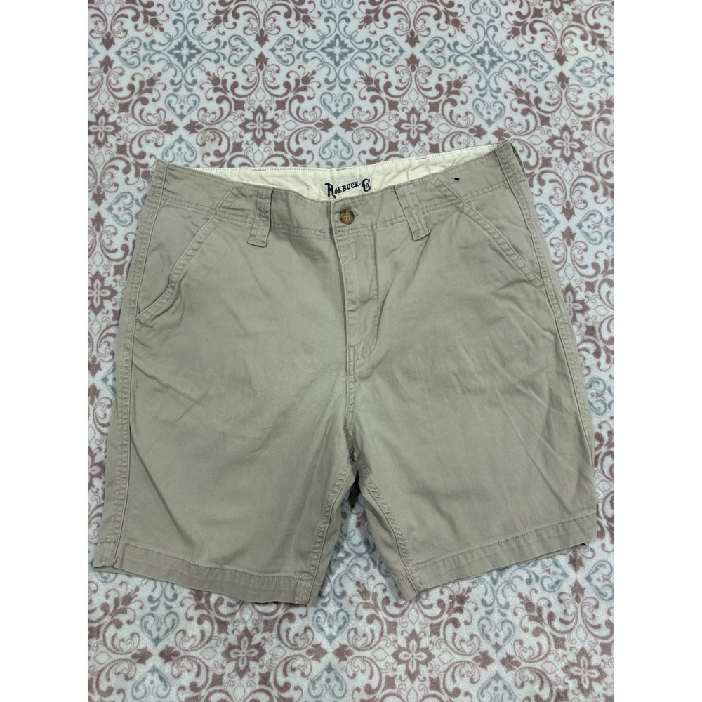 Roebuck & Co Mens Khaki Chino Shorts Size 36 Tan Cotton Blend Stretch Flat Front